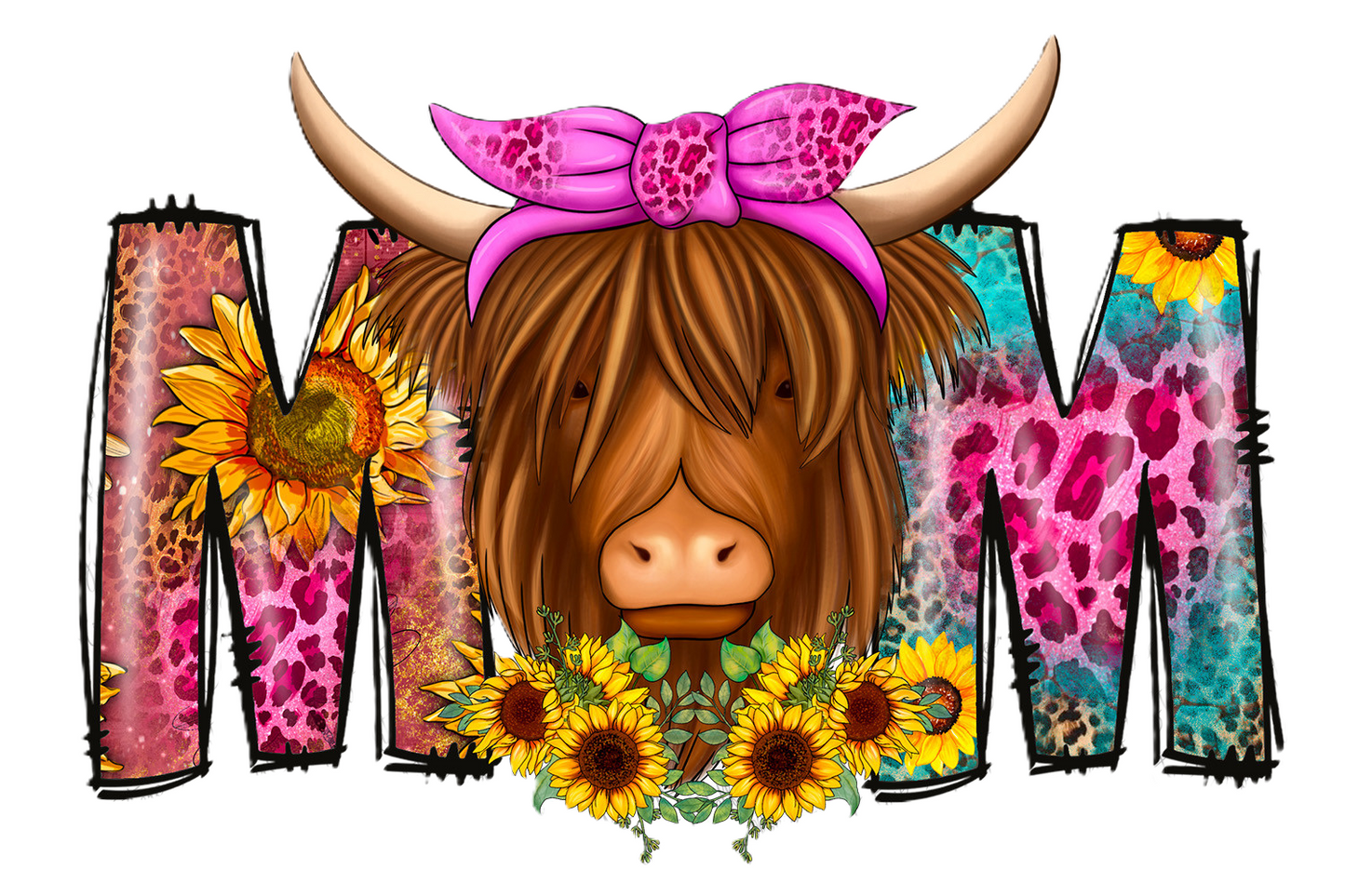 Highland Cow Sunflower Mom